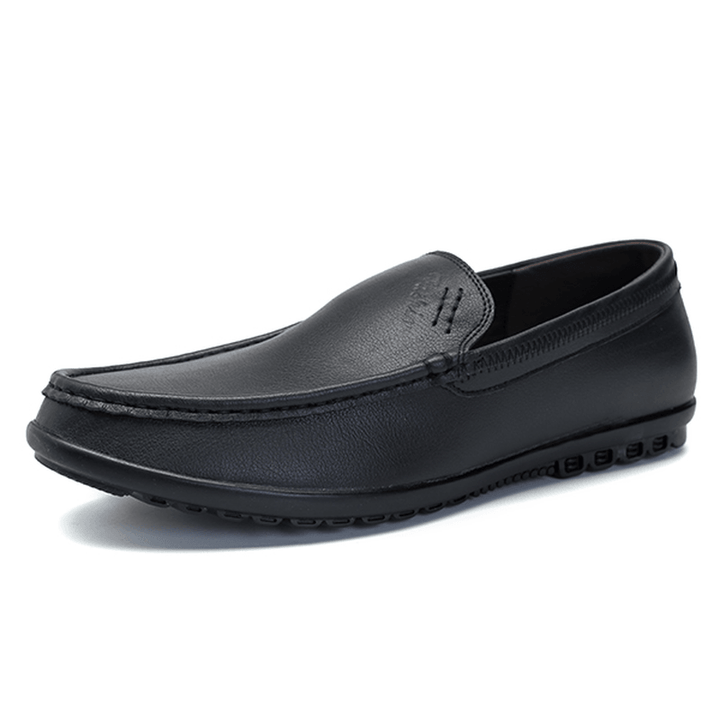 Men Casual Business Comfy Sole Genuine Leather Slip on Loafers Flats - MRSLM