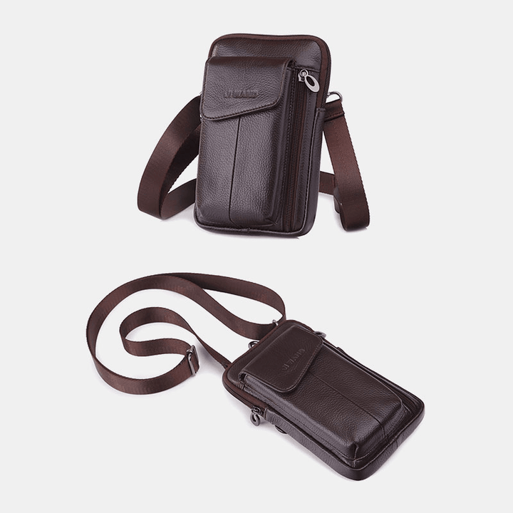 Men Genuine Leather 6.5 Inch Phone Bag Waist Bag Belt Bag Crossbody Bag - MRSLM