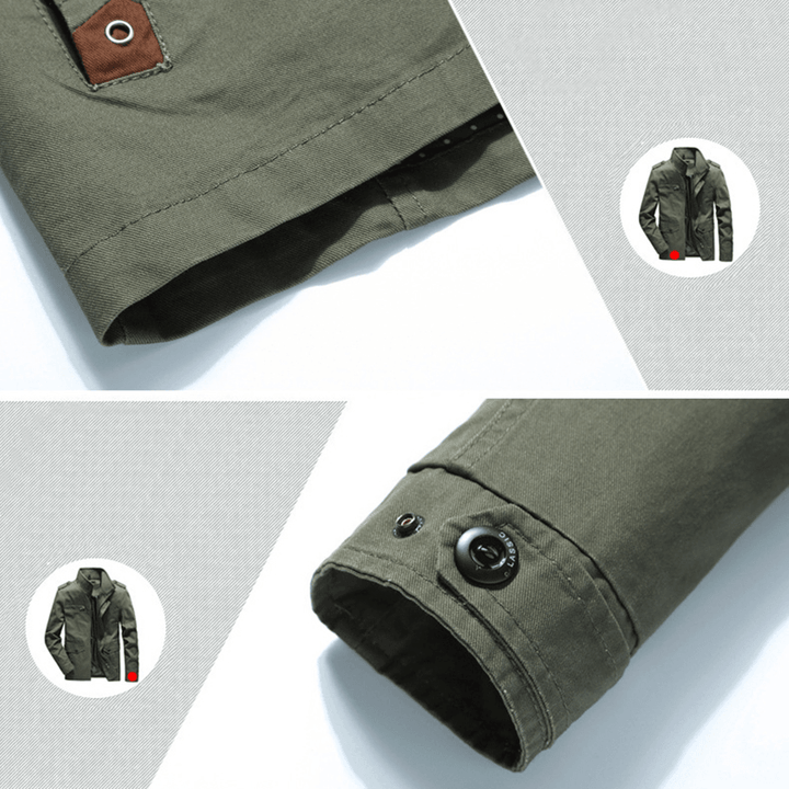 Mens Military Multi Pockets Epaulet Solid Color Cotton Cargo Work Jacket - MRSLM