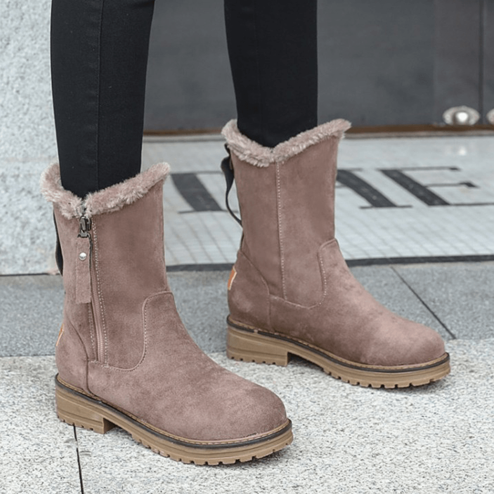 Women Casual Suede round Toe Side Zipper Flat Snow Boots - MRSLM