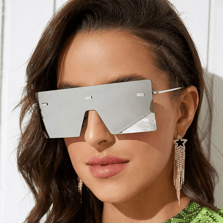 Women plus Size One-Piece Frameless Square Shape Fashion Personality UV Protection Sunglasses - MRSLM