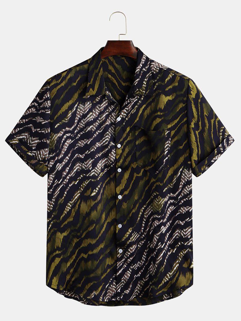 Mens Funny Leopard Print Chest Pocket Short Sleeve Casual Loose Fashion Shirts - MRSLM
