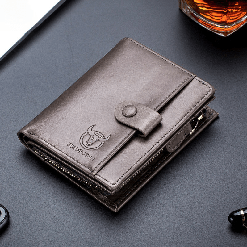 Bullcaptain Men Genuine Leather Vintage Detachable Business Card Holder Wallet - MRSLM