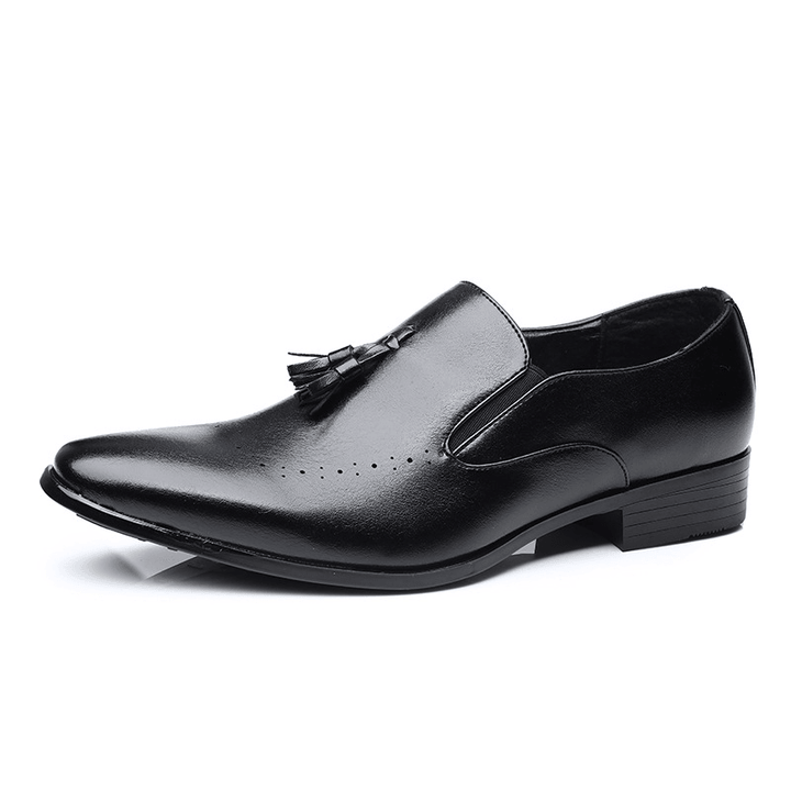 Men Leather Breathable Soft Sole Brief Pure Color Slip on Casual Dress Shoes - MRSLM