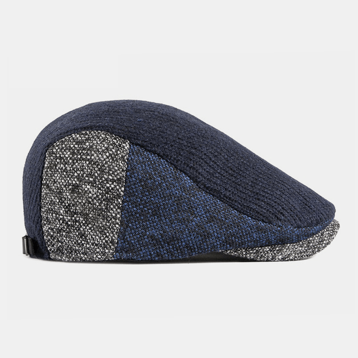 Men Wool British Style Contrast Color Warm Casual Knitted Forward Hat Beret Hat - MRSLM