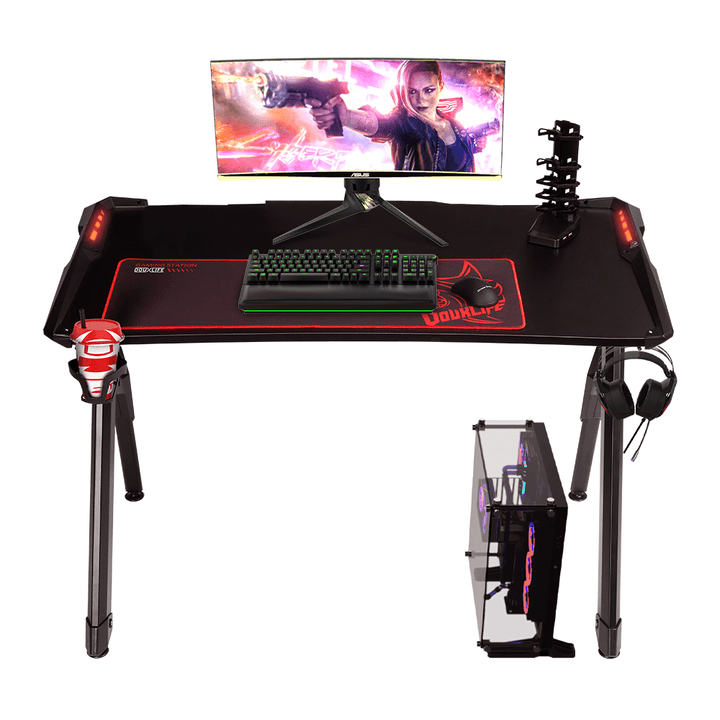 Douxlife® Blade GD01 Gaming Desk R-Shaped Metal Frame 47" Stable Desktop Gamer Workstation with 6 RGB Lighting Color Effects for Home Office - MRSLM