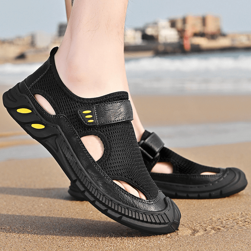 Men Mesh Casual Breathable Lightweight Closed Toe Non-Slip Soft Outdoor Sports Sandals - MRSLM