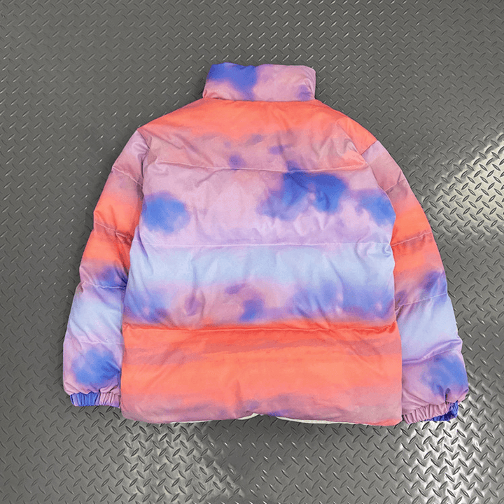 Hand-Filled Cotton Jacket with Printed Gradient Blue Sky and White Cloud Frame Colla - MRSLM