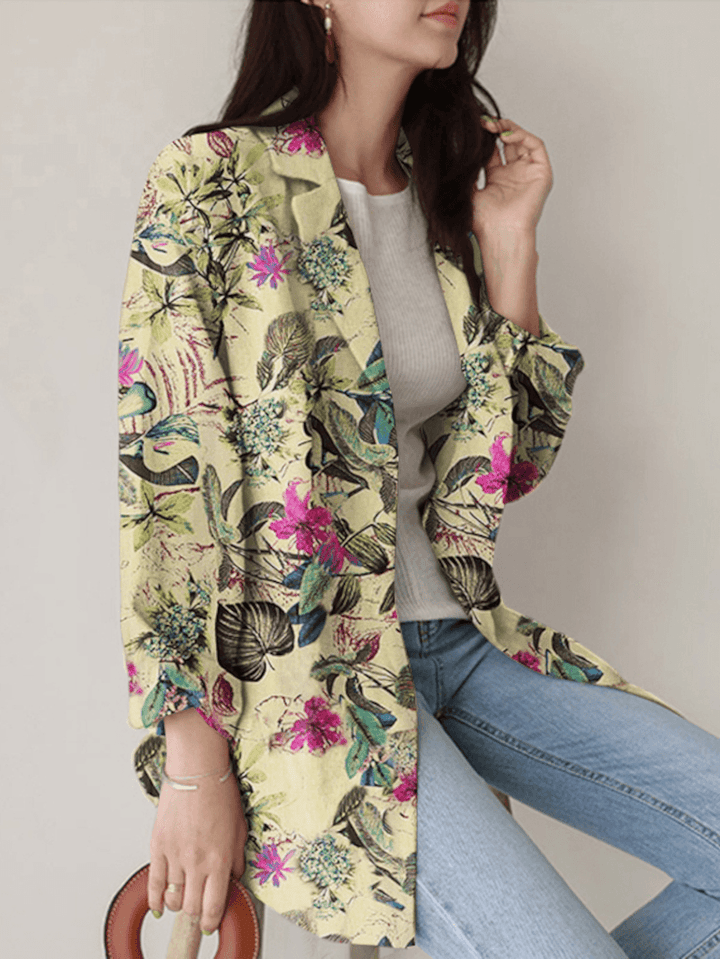 Women Full Sleeve Casual Loose Floral Printing Leisure Workwear Suit - MRSLM