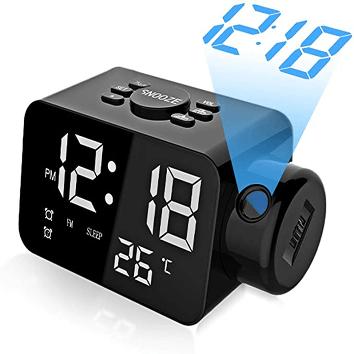 Projection Dual Alarm Digital Clock FM Radio with Full Range Brightness Dimmer Alarm Clock for Home Bedroom Decoration Clock - MRSLM