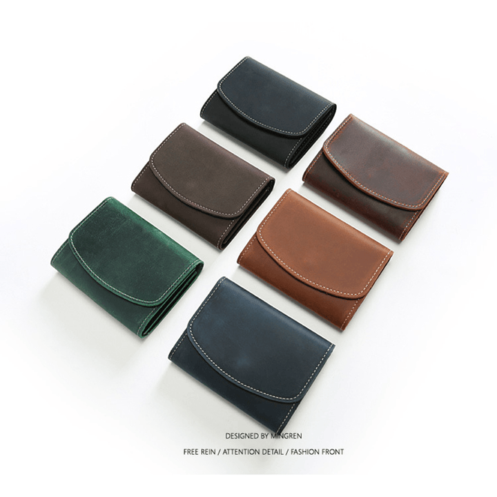 Men Retro Handmade Genuine Leather Short Wallet - MRSLM