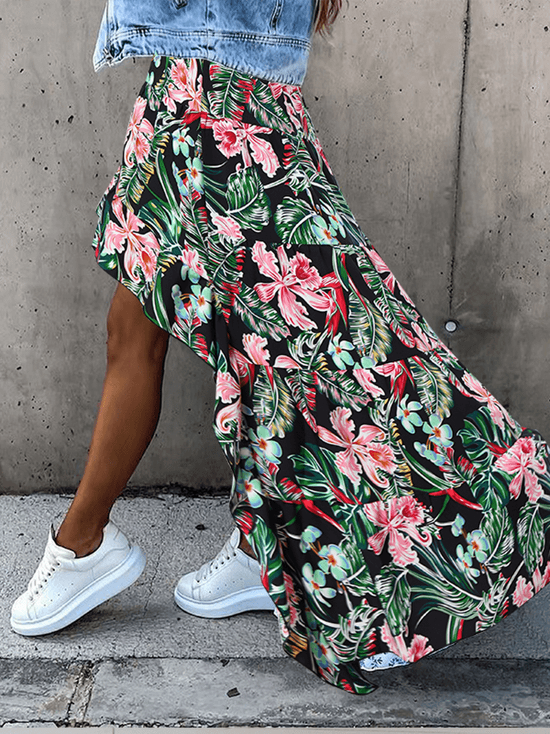 Elastic Waist Spliced Floral Pleats Summer Skirts for Women - MRSLM