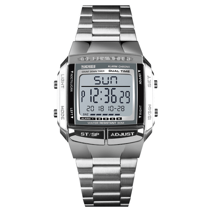 SKMEI Multifunctional Luminous Display Calendar Stopwatch Alarm Clock 3ATM Waterproof Men Digital Watch - MRSLM