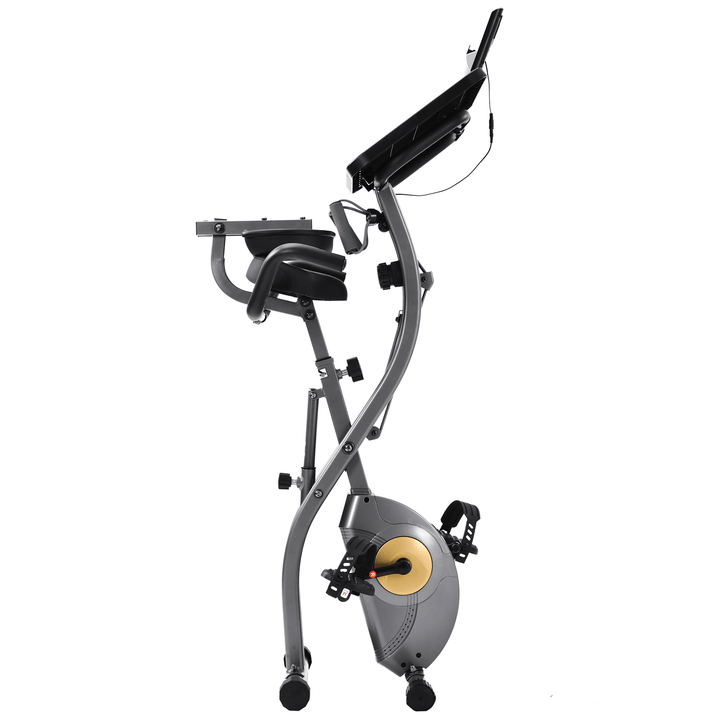 [USA Direct] Folding Exercise Bike Exerpeutic Machine with 8 Levels Resistance Adjustments Digital Large LCD Display Fitness Home Gym - MRSLM