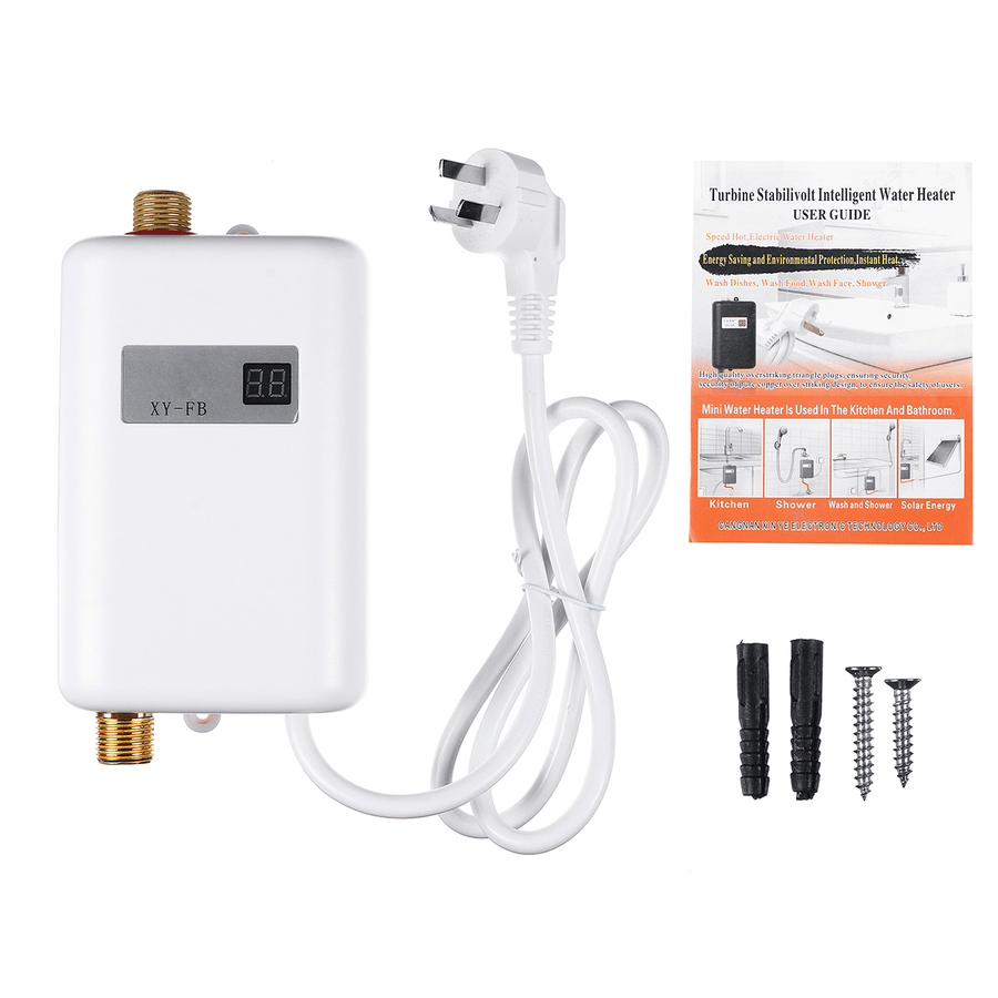 220-240V 3.4KW Mini Electric Tankless Instant Hot Water Heater for Bathroom Kitchen Washing - MRSLM