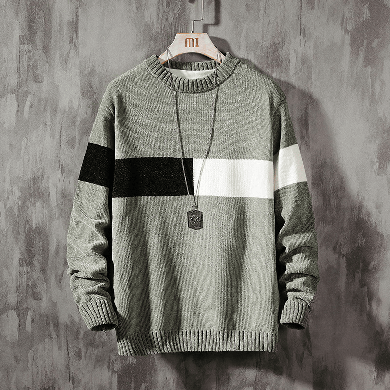 Loose round neck color block sweater, view 4 - MRSLM