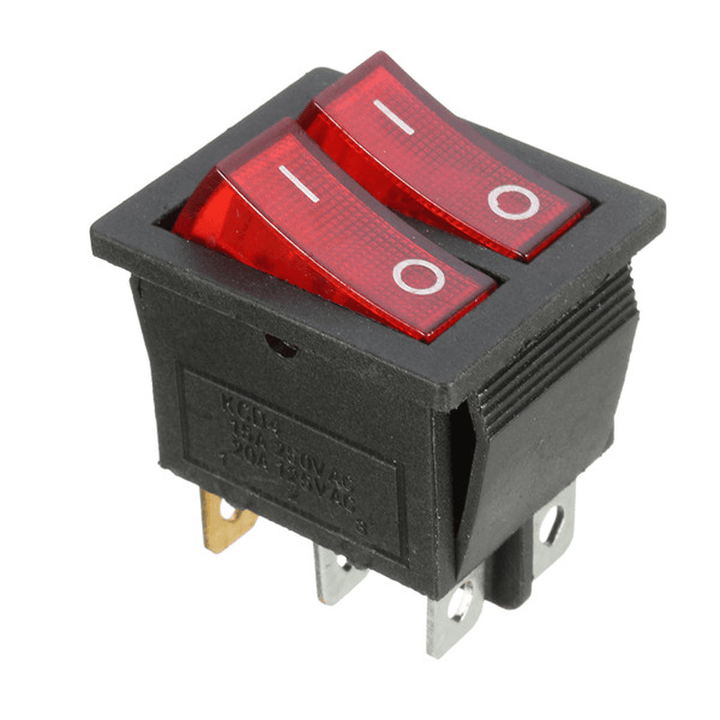 6 Pins Rocker Switch On/Off Double Red Light Toggle Double SPST Rocker Switch - MRSLM