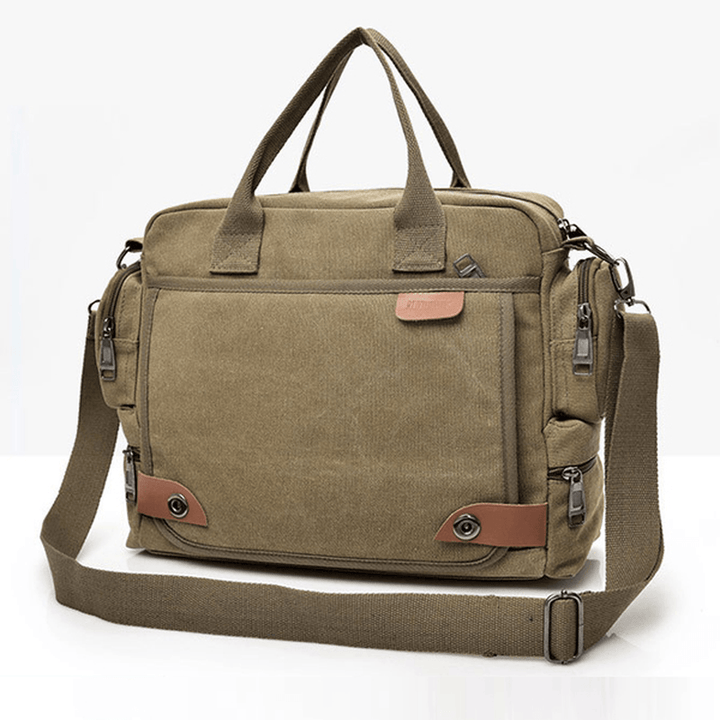 Men Quality Canvas Casual Business Large Capacity Functional Handbag Crossbody Bag - MRSLM