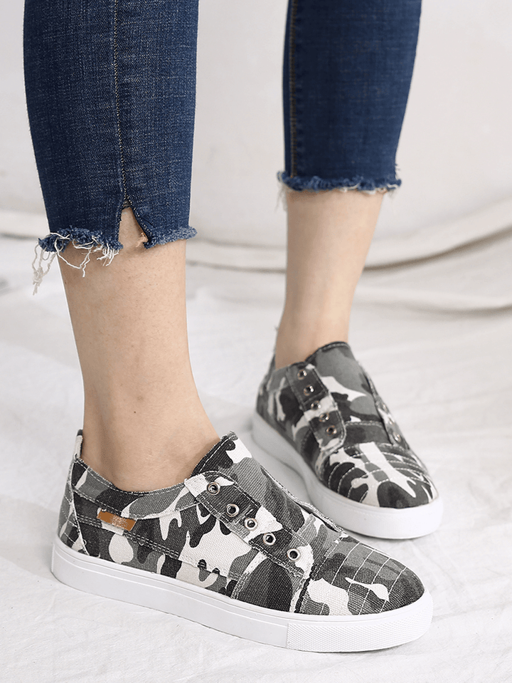 Women Camouflage Canvas Wide Fit Comfy Wearable Casual Flats - MRSLM