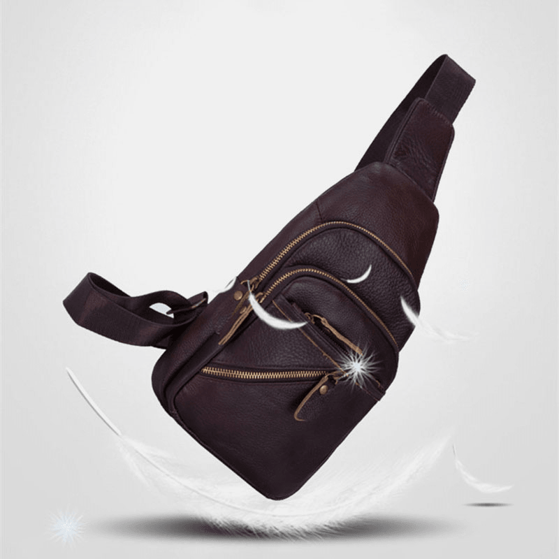 Men Genuine Leather Multi-Layers Light Weight Crossbody Bag Chest Bag Sling Bag - MRSLM