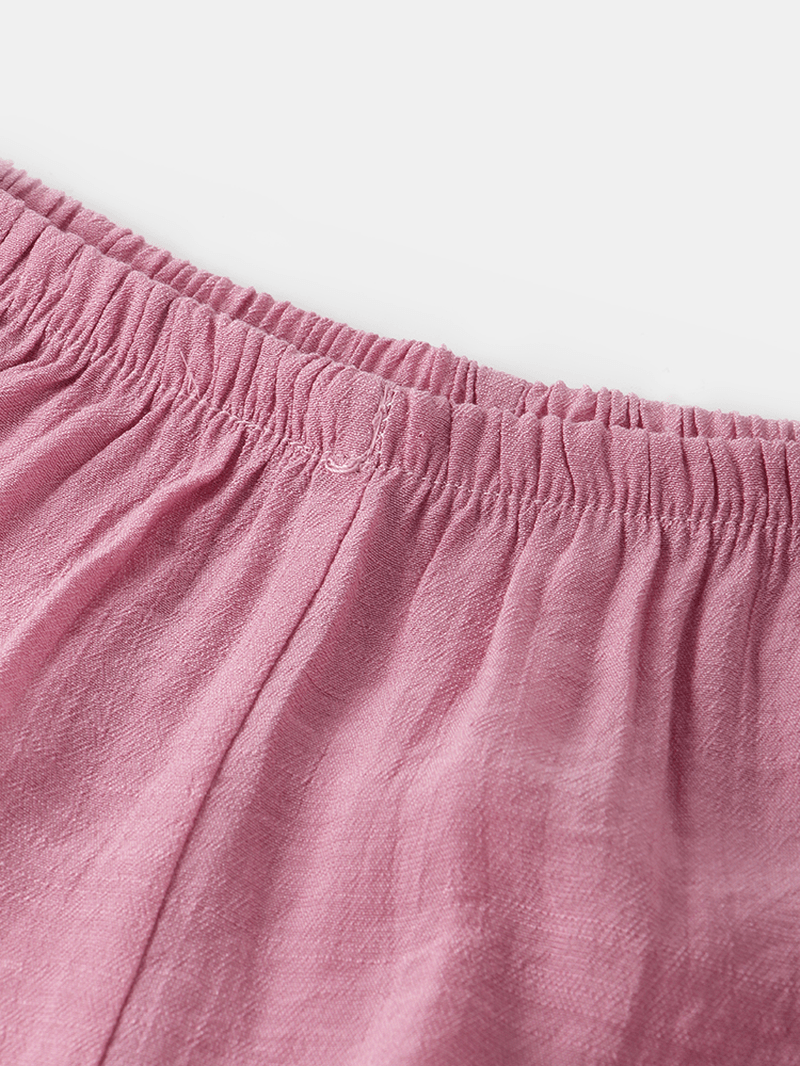 Women Print Cotton Linen Softies Loungewear Long Set O-Neck Loose Breathable Pajamas Set - MRSLM
