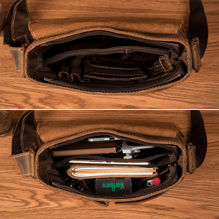 Ekphero Men Rub Color PU Leather Multi-Pockets Flap-Over Crossbody Bag Multifunction Shoulder Bag Handbag - MRSLM