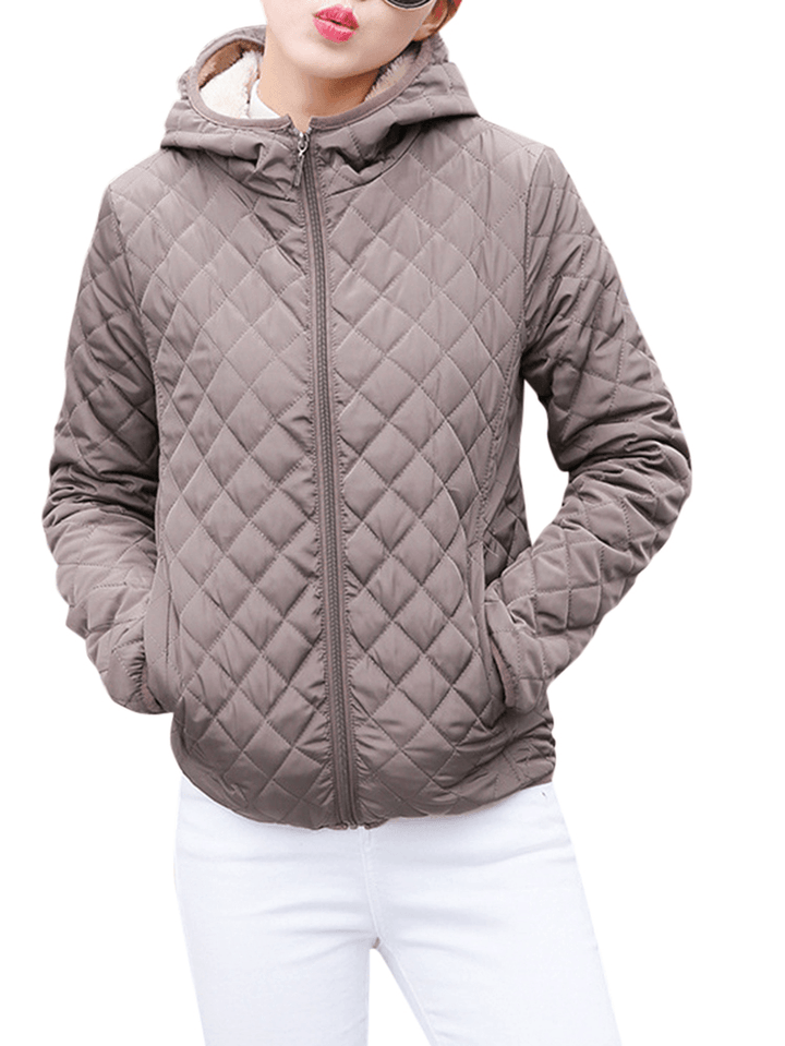 Casual Solid Thick Fleece Hooded Women Short Coats - MRSLM