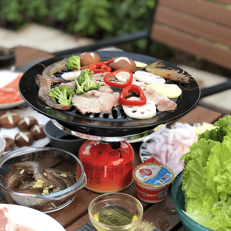 Portable Korean Outdoor Barbecue Gas Grill Pan Camping Gas Stove Plate BBQ Roasting Cooking Tool Sets - MRSLM