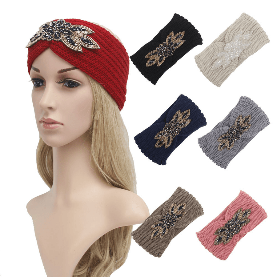 Hair Band with Hexagonal Diamond Sticking Knit Woolen Head - MRSLM