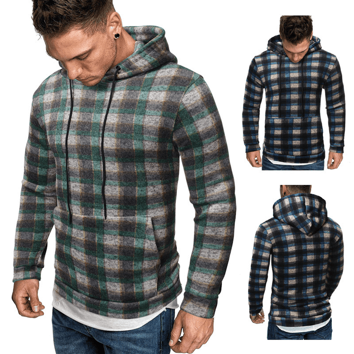 Men Cotton Autumn Hip Hop Plaid Hoodie - MRSLM