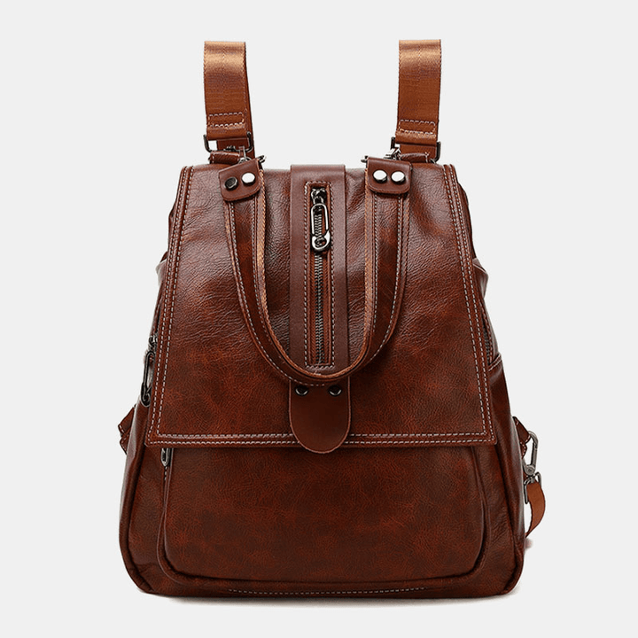 Women Multifunctional Multi-Pockets Multi-Use Cowhide Backpack Vintage Large Capacity Waterproof Shoulder Bag Handbag - MRSLM
