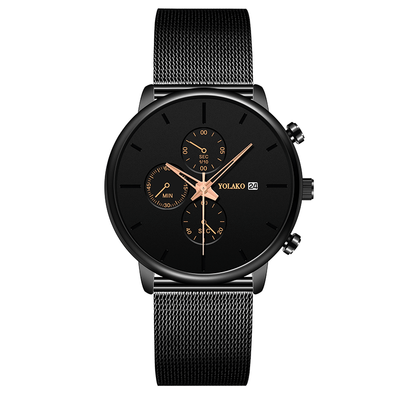 YOLAKO A0543 Masculino Fashion Luminous Calendar Men Stainless Steel Strap Quartz Watch - MRSLM