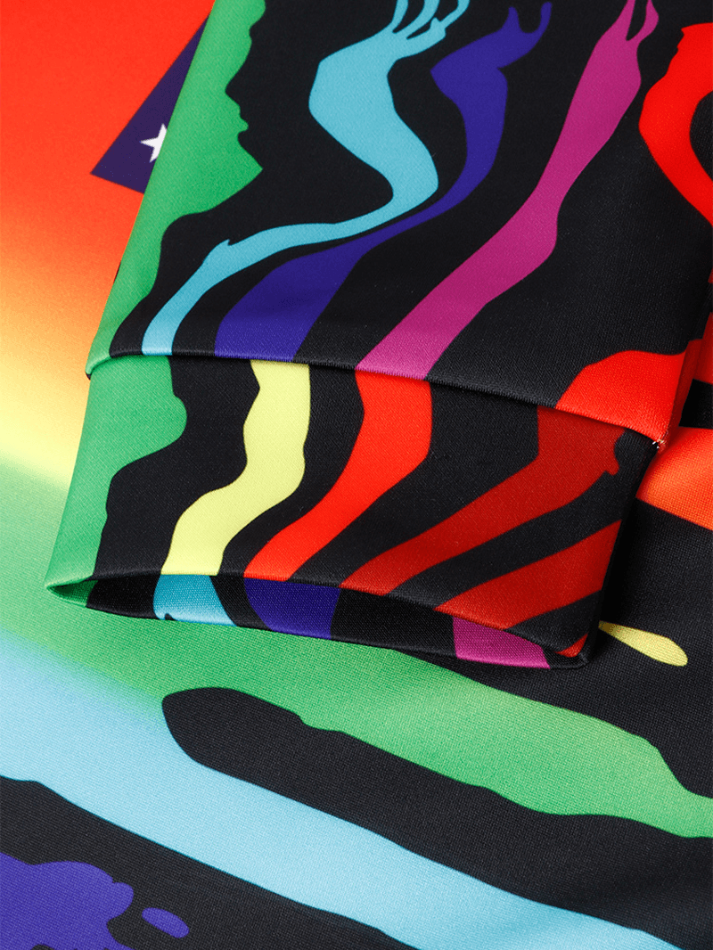 Mens Colorful Print Drop Shoulder Drawstring Hoodies with Kangaroo Pocket - MRSLM