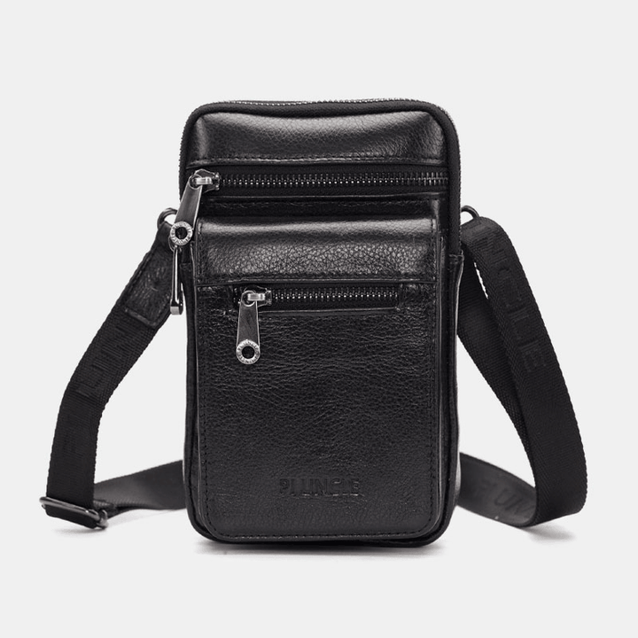 Men Genuine Leather Cowhide Multi-Carry Retro 7.2 Inch Phone Crossbody Bag Hanging Belt Bag Waist Bag - MRSLM