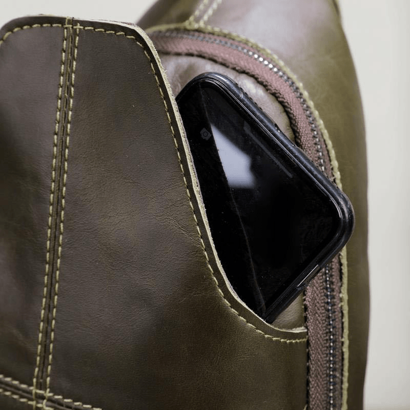 Men Genuine Leather Anti-Theft Retro Casual Business Crossbody Bag Chest Bag Sling Bag - MRSLM