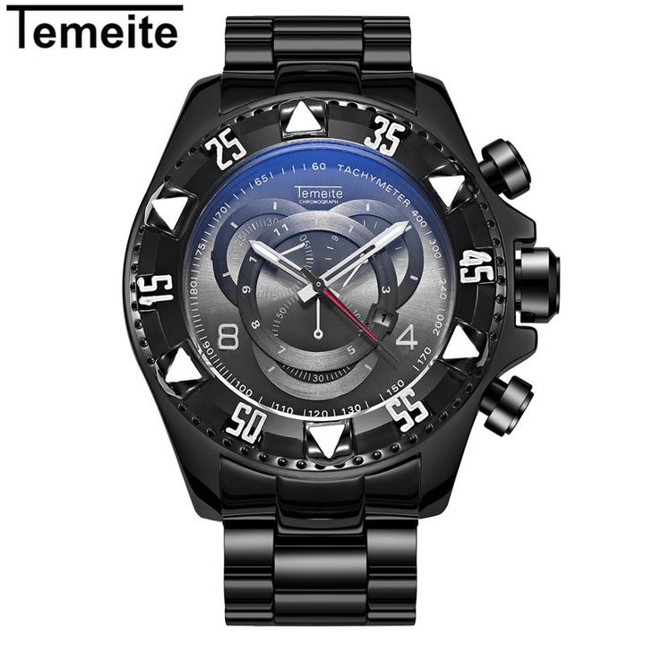 TEMEITE 020G Men Watch Business Waterproof Luminous Stainless Steel Calendar Three-Eyes Quartz Watch - MRSLM