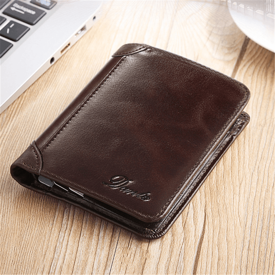 Men Genuine Leather Vintage Short Wallet Slim Money Card Holder with 11 Card Slots - MRSLM