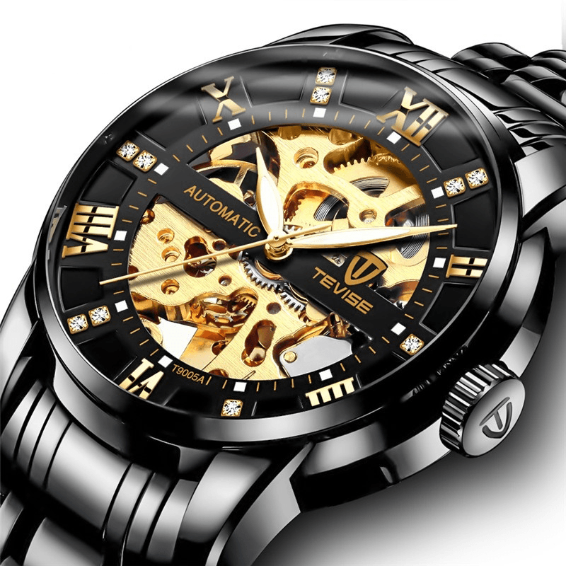 TEVISE T9005A Fashion Men Automatic Watch Hollow-Carved Design Waterproof Luminous Display Mechanical Watch - MRSLM