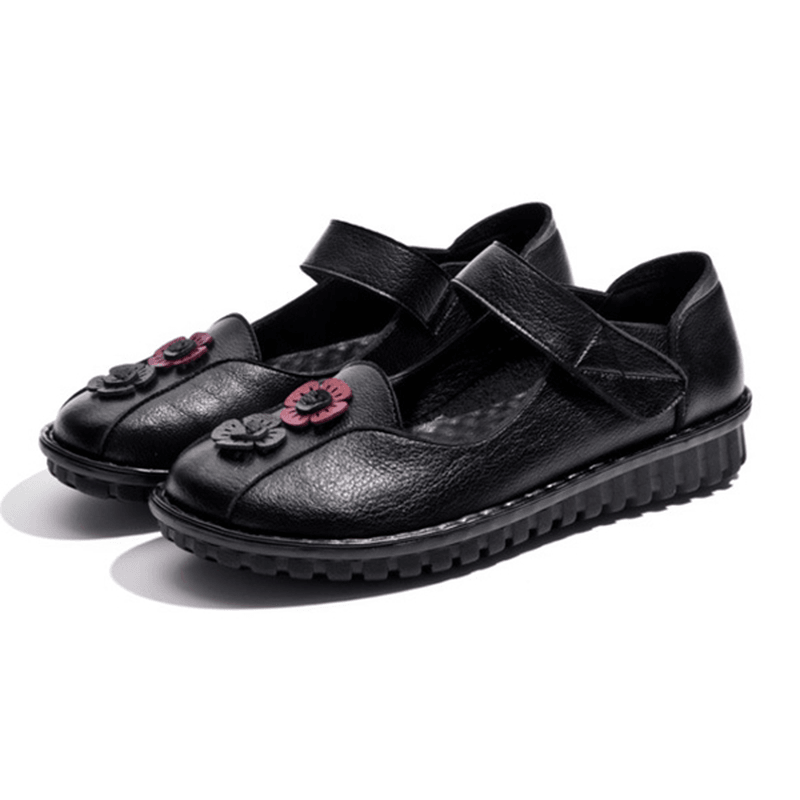 Women Comfy Hook Loop Leather Flat Loafers - MRSLM