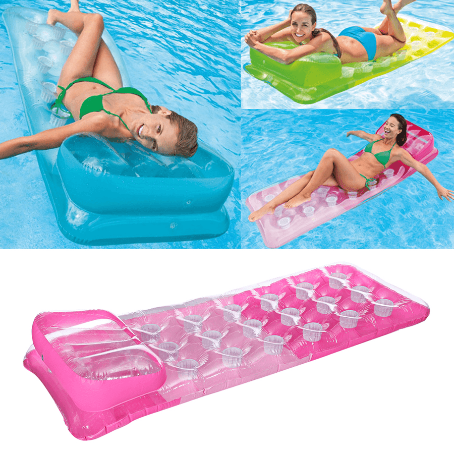 188 X 71Cm PVC Air Mattress Lounger Float Mat Inflatable Float Bed Swimming Pool Random Color with Headrest - MRSLM