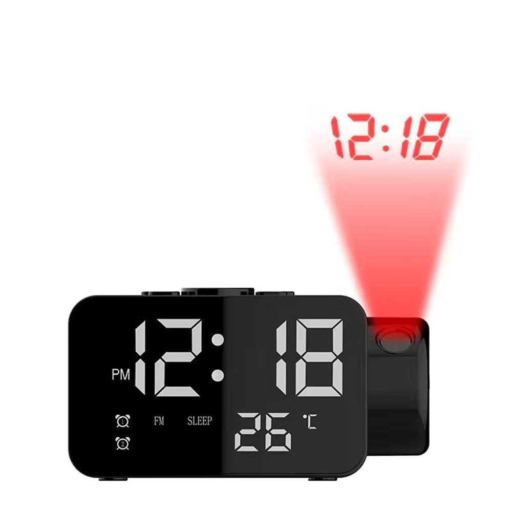 Projection Dual Alarm Digital Clock FM Radio with Full Range Brightness Dimmer Alarm Clock for Home Bedroom Decoration Clock - MRSLM