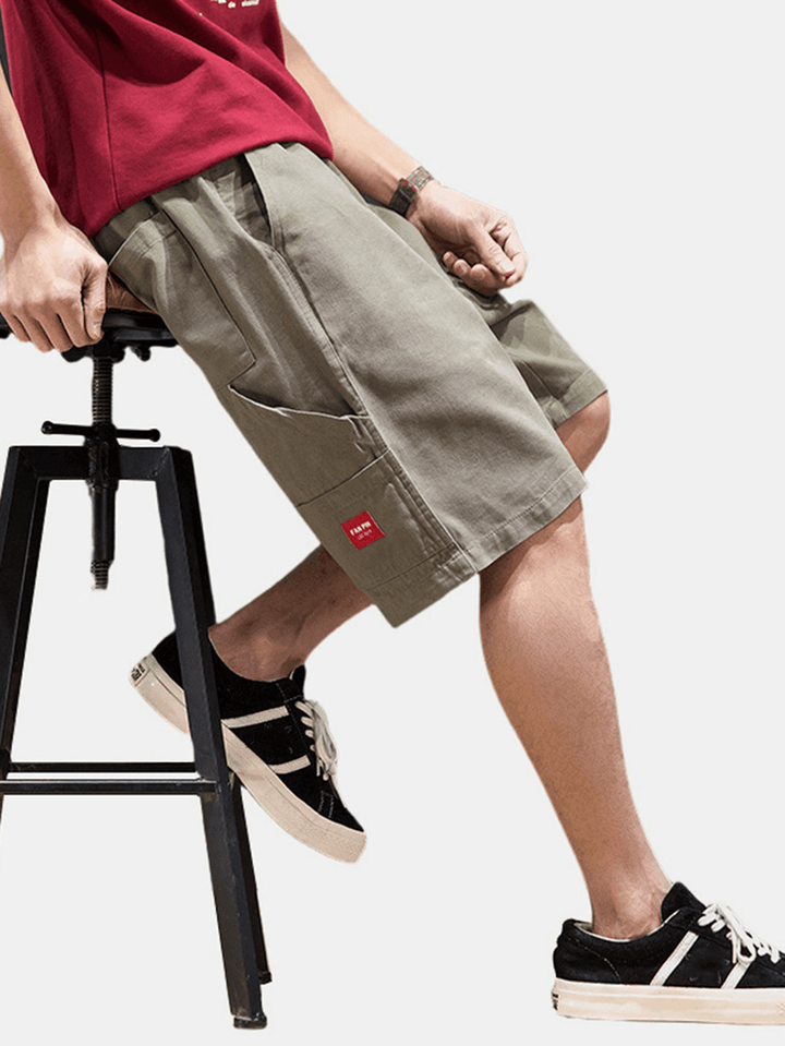 Mens Cotton Solid Color Multi Pocket Loose Drawstring Shorts - MRSLM