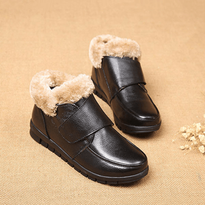 Genuine Leather Cotton Shoes Casual Slip on Fur Lining Boots - MRSLM