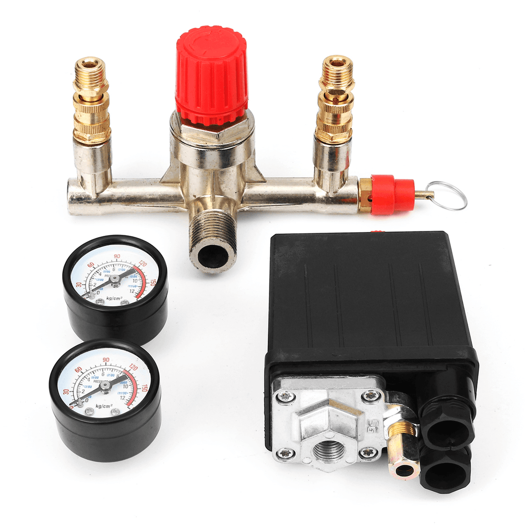 90-120PSI Air Compressor Pressure Switch Control Valve Manifold Regulator Gauge - MRSLM