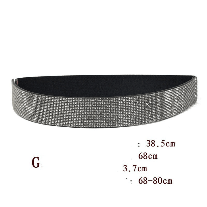 Rhinestones and Diamonds Elastic Wide Belt Flashing Diamonds Ladies Versatile Crystal Stretch - MRSLM