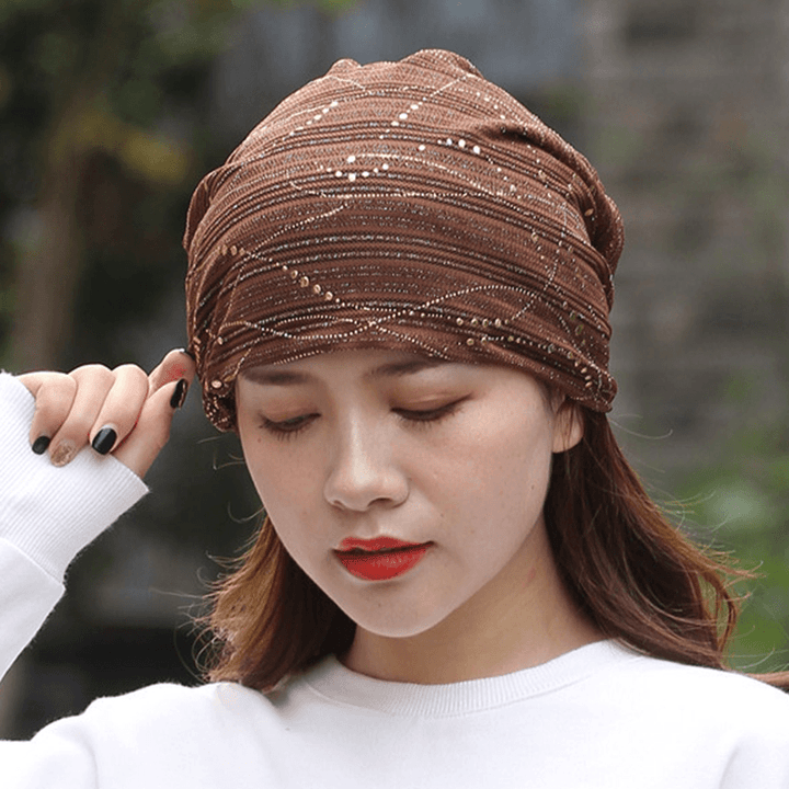 Women Ethnic Cotton Breathable Beanie Cap Fashion Print Brimless Cap - MRSLM