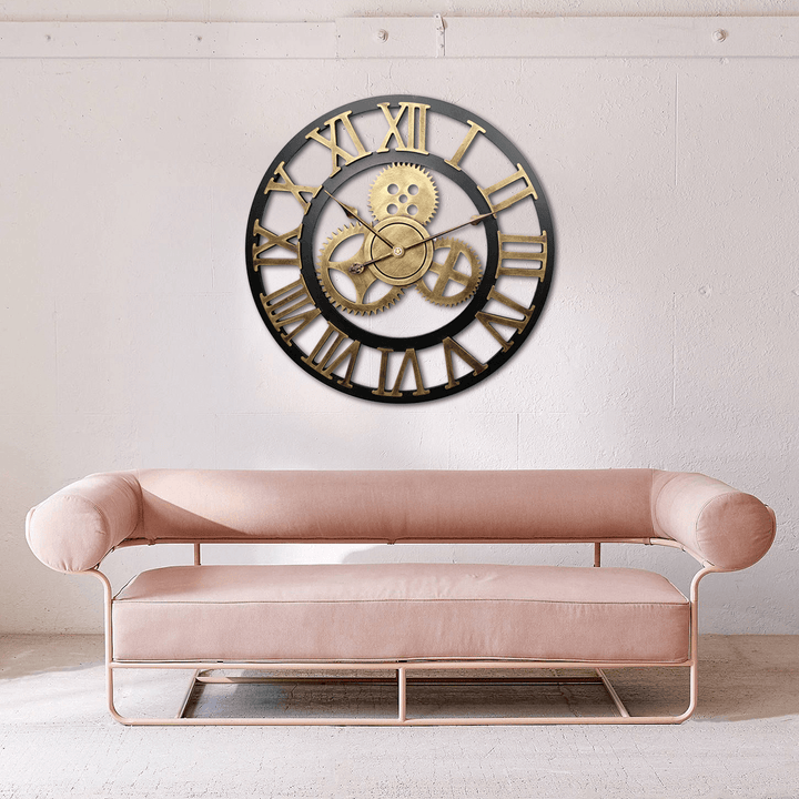 Vintage Handmade Clock Large Gear Wall Clock Rustic Wooden Luxury Art Home Decoration - MRSLM