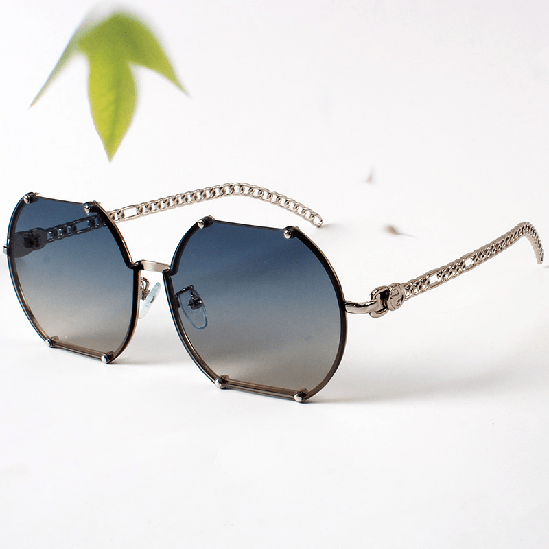 Irregularly Trimmed Rimless Sunglasses, Rivet Chain Legs, Street Photography Sunglasses - MRSLM