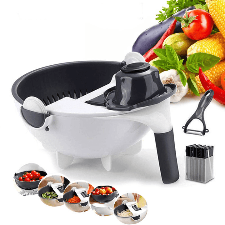 9 in 1 Multifunctional Vegetable Slicer with Drain Basket Household Potato Slicer Radish Grater Kitchen Tools Drain Basket Vegetable Cutter - MRSLM