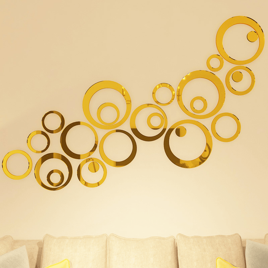3D Mirror Acrylic Wall Stickers Circle Ring Gold Decal Modern Home DIY Decoration - MRSLM